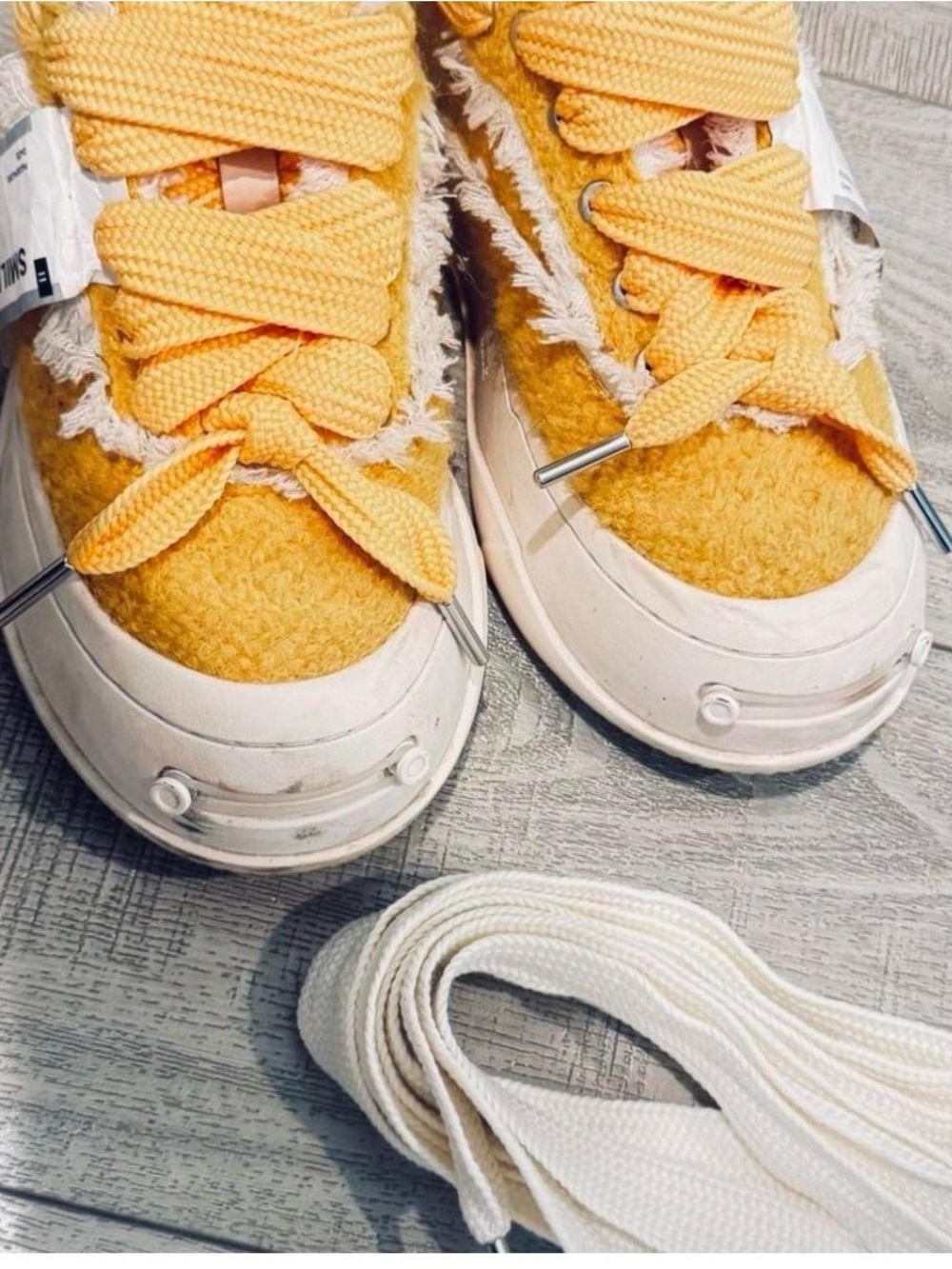 Yellow sunshine Fuzzy Lace-Up Shoes